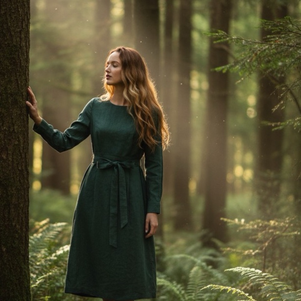 GREEN LINEN DRESS GRAE COVE ADEN COASTAL COWGIRL CABINCORE - Picture 5 of 6